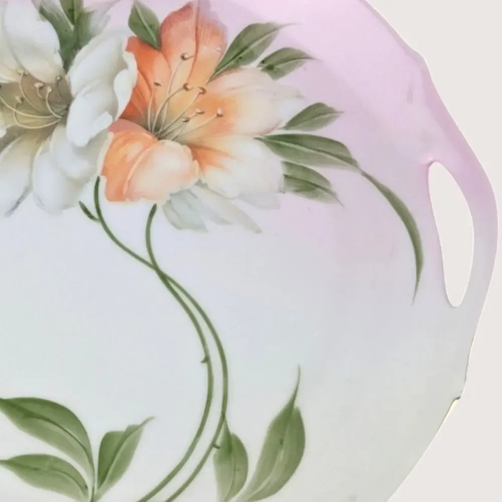 Antique Z S And Co Bavaria Floral Hand Painted Handled Dresser Tray Plate
